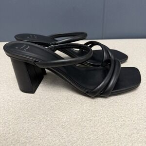 A New Day Women's Chunky Block High Heel Slip On Sandals Leather Black Size 10
